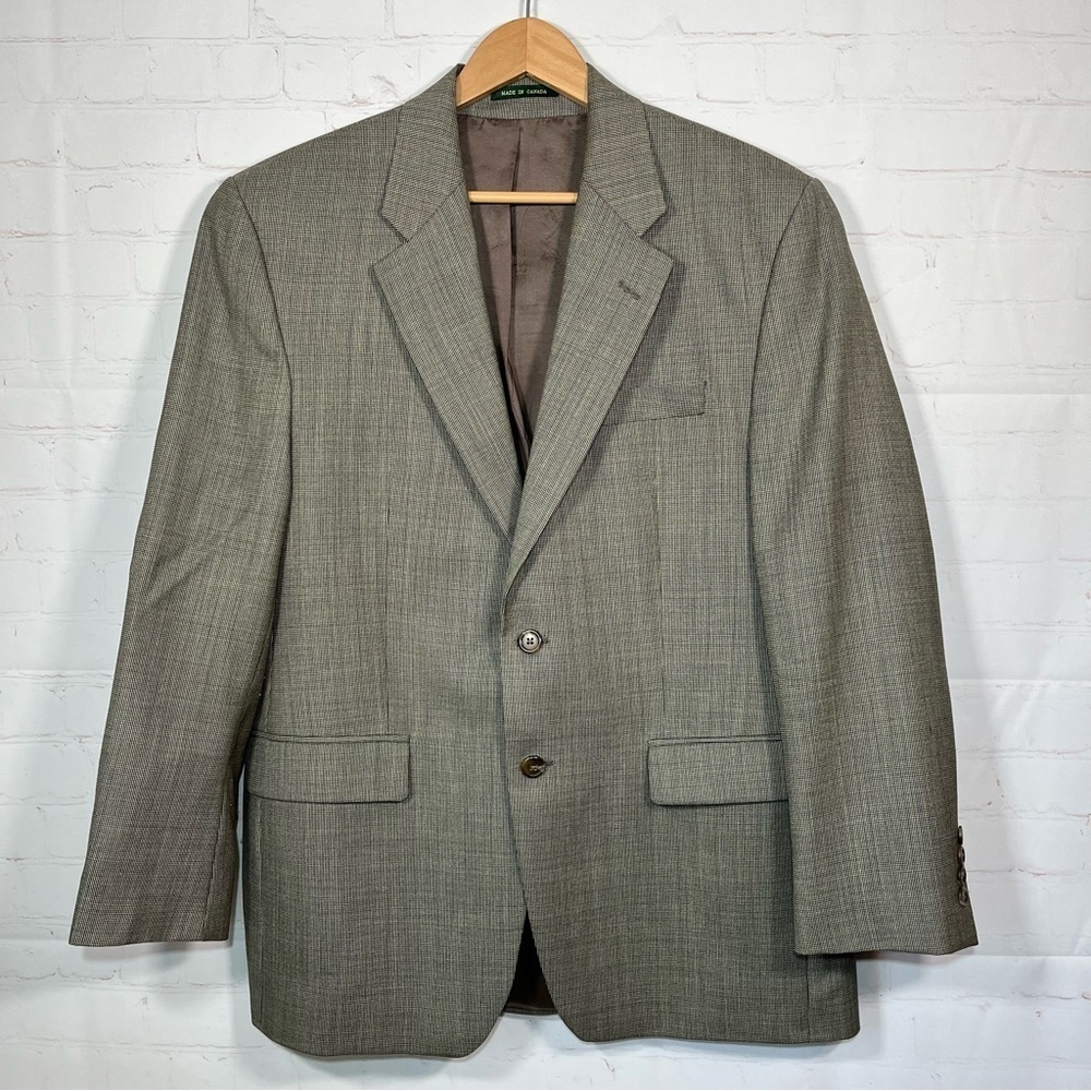 Ralph Lauren Plaid Wool Suit Jacket Mens Size 40R Tan 2 Button Coat Check Plaid